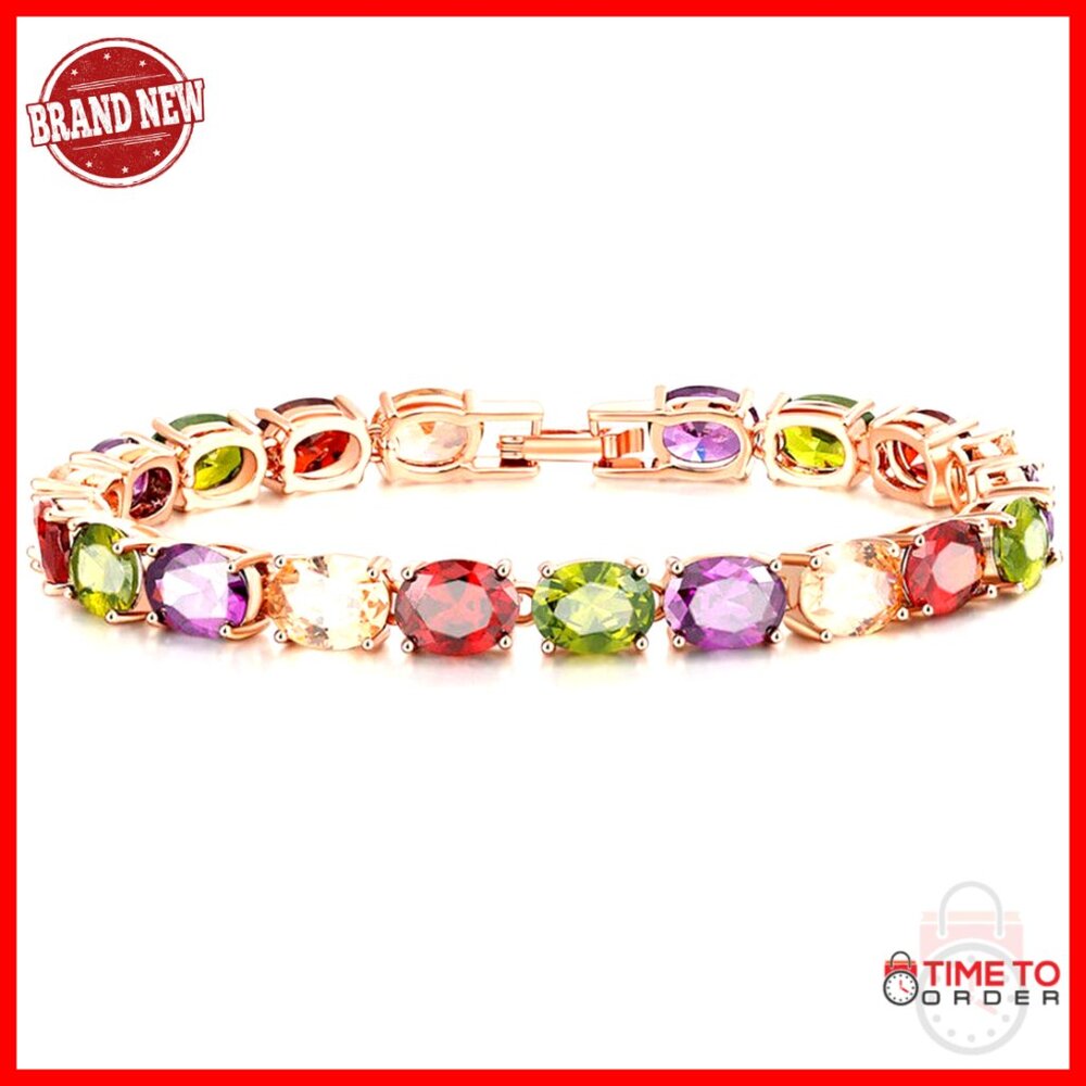18k White Gold Plated Topaz Tennis Bracelet 7" Length Snap Closure
